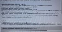 The Polaris Company uses a Job-order costing system. The following transactions occurred in October:
a. Raw materials purchased on account, $210,000.
b. Raw materials used in production, $192,000 ($153,600 direct materials and $38,400 Indirect materials).
C. Accrued direct labor cost of $50,000 and indirect labor cost of $20,000.
d. Depreciation recorded on factory equipment, $106,000.
e. Other manufacturing overhead costs accrued during October, $130,000.
f. The company applies manufacturing overhead cost to production using a predetermined rate of $8 per machine-hour. A
total of 76,300 machine-hours were used in October.
g. Jobs costing $514,000 according to their job cost sheets were completed during October and transferred to Finished
Goods.
h. Jobs that had cost $449,000 to complete according to their job cost sheets were shipped to customers during the
month. These jobs were sold on account at 30% above cost.
Required:
1. Prepare journal entries to record the transactions given above.
2. Prepare T-accounts for Manufacturing Overhead and Work in Process. Post the relevant transactions from above to each
account. Compute the ending balance in each account, assuming that Work in Process has a beginning balance of $34,000.
Complete this question by entering your answers in the tabs below.
