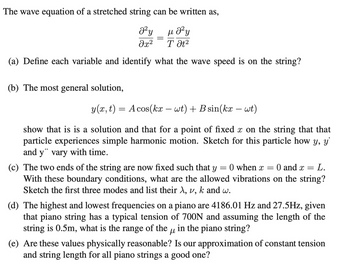 Answered: He Wave Equation Of A Stretched String… | Bartleby