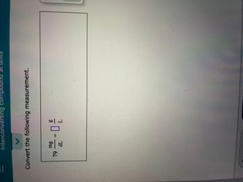 **Interconverting Compound SI Units**

Convert the following measurement.

\[ 79 \, \text{mg/dL} = \, \square \, \text{g/L} \]

To convert from mg/dL to g/L, use the following conversion factors:

1 mg = 0.001 g
1 dL = 0.1 L

Therefore, to convert \( 79 \, \text{mg/dL} \) to \(\text{g/L}\):

\[ 79 \, \text{mg/dL} \times \frac{0.001 \, \text{g}}{1 \, \text{mg}} \times \frac{1 \, \text{dL}}{0.1 \, \text{L}} \]

This simplifies to:

\[ 79 \times \frac{0.001}{0.1} \, \text{g/L} = 7.9 \, \text{g/L} \]

Thus, the measurement converts to \( 7.9 \, \text{g/L} \).
