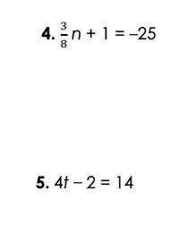 4. 금n+1 = -25
5. 4t – 2 = 14
