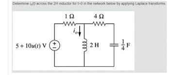 Determine i(t) across the 2H inductor for t>0 in the network below by applying Laplace transforms.
192
4 Ω
5+10u(t) V
ell
2 H
F