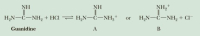 NH
NH
NH,+
H,N-C-NH, + HCI H,N-C-NH,+
H,N-C-NH, + CI-
or
Guanidine
A
B
