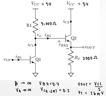 Answered: VIN iB1 a> Vcc = 5V T R1 B →-→∞ VA Va… | bartleby