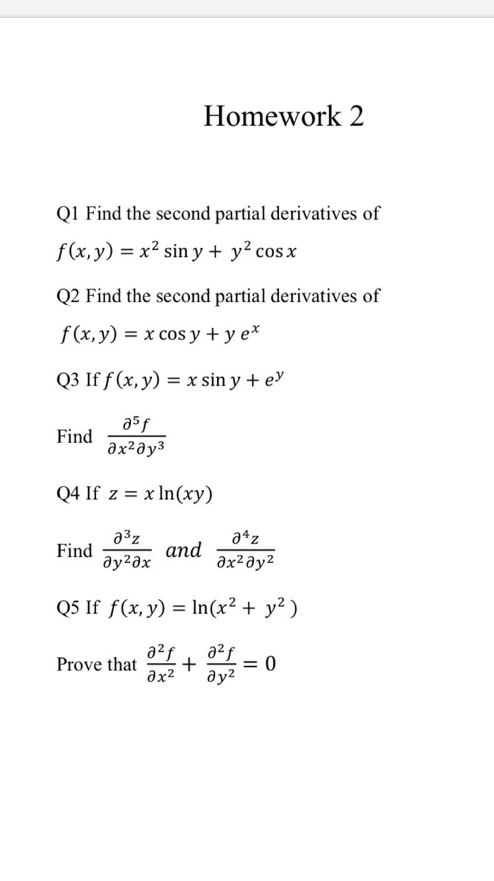 Answered Homework 2 Q1 Find The Second Partial Bartleby