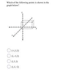 Which of the following points is shown in the
graph below?
O (-1,5,3)
O (1,-5, 3)
O (1,5, 3)
O (1,5,-3)
