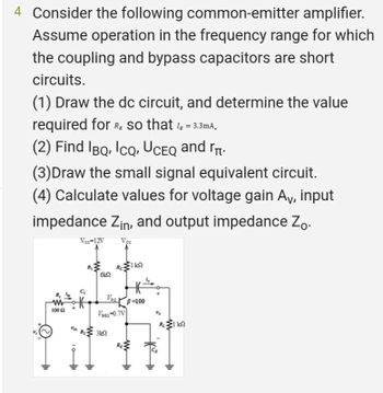 Answered: 4 Consider The Following Common-emitter… | Bartleby