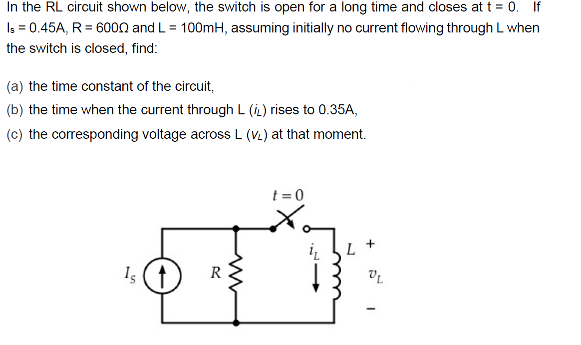 Answered: In The RL Circuit Shown Below, The… | Bartleby