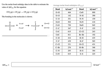 Answered Use the molar bond enthalpy data in the bartleby