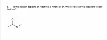 3. Is this diagram depicting an Aldehyde, a Ketone or an Amide? How can you decipher between
the three?
NH