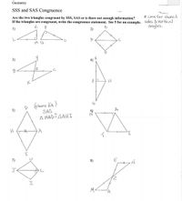 Answered: Geometry SSS and SAS Congruence Are the… | bartleby