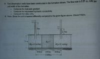 * Two observation wells have been constructed in the formation shown. The flow rate is 0.01 cu. m/hr per
unit width of the formation.
o Compute the hydraulic gradient
Compute the equivalent hydraulic conductivity
Compute the value of k2.
* Note: Since the soil is layered differently compared to the given figure above. Check FAQ's.
5m
2.5m
20m
Kj=15 m/day
K3=1G m/day
300m
600m
400m
-1300m~
