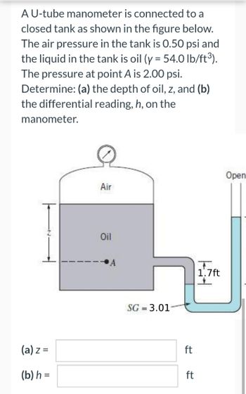 Answered: A U-tube manometer is connected to a… | bartleby