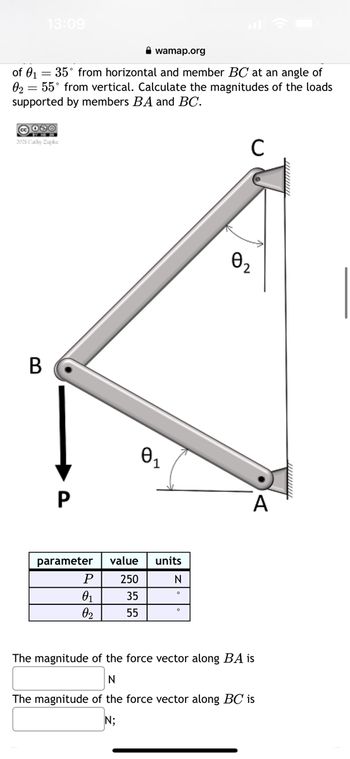 Answered: of 0₁ = 35° from horizontal and member… | bartleby