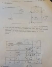 **Experiment 6: Series-Parallel Circuit Analysis**

1. **Instructions:**
   - Connect the network shown in Figure 6.7 after measuring and recording the actual value of each resistor used.

2. **Figure 6.7 Explanation:**
   - The diagram presents an experimental series-parallel circuit.
   - Components include:
     - \( R_1 = 220 \, \Omega \) (measured as 216 \(\Omega\))
     - \( R_2 = 470 \, \Omega \) (measured as 463 \(\Omega\))
     - \( R_3 = 470 \, \Omega \) (measured as 463 \(\Omega\))
     - \( R_4 = 330 \, \Omega \) (measured as 321 \(\Omega\))
     - \( R_5 = 100 \, \Omega \) (measured as 101 \(\Omega\))
   - The circuit is powered by a supply connected to point A.

3. **Steps:**
   - Set the power supply voltage to 10 V.
   - Measure and record in Table 6.2 the current through and the voltage across each component, including the power supply.
   - Ensure proper polarity and turn off power before relocating the ammeter.

4. **Table 6.2: Measurements**

\[
\begin{array}{|c|c|c|c|}
\hline
\text{Component} & \text{Measured Resistance (\(\Omega\))} & \text{Current (A)} & \text{Voltage (V)} \\
\hline
\text{Power supply} & -- & 12.74 & 10 \\
R_1 & 216 & 7.88 & 5.67 \\
R_2 & 463 & 8.97 & 3.02 \\
R_3 & 463 & 8.97 & 3.02 \\
R_4 & 321 & 8.82 & 4.31 \\
R_5 & 101 & 12.46 & 1.29 \\
\hline
\end{array}
\]

These measurements and data collection will help in understanding the properties of series-parallel circuits and the behavior of electrical components within them.