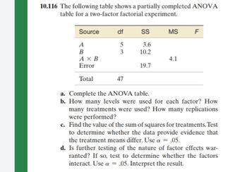 Answered: 10.116 The Following Table Shows A… | Bartleby