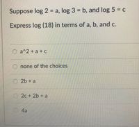 Answered: Suppose Log 2 = A, Log 3 = B, And Log 5… | Bartleby