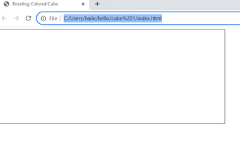 **Transcription and Explanation for Educational Website**

---

**Title: Rotating Colored Cube**

**URL:**
`File: C:/Users/haile/hello/cube%201/index.html`

**Content Description:**

This webpage appears to be a local HTML file aimed at displaying a rotating colored cube. The title suggests an interactive 3D graphic element.

**Visual Content:**

- There is a large rectangular space outlined within the browser window. Although it is currently empty or not displaying content, this area is likely intended for the visual representation of the cube.

**Functional Overview:**

The webpage, when functioning correctly, is intended to demonstrate:

1. **3D Animation**: The rotating action implies the use of 3D graphics, giving viewers insights into basic animations using HTML/CSS or JavaScript.

2. **Color Dynamics**: The mention of a "Colored Cube" implies that the cube is likely to exhibit various colors, possibly changing or transitioning during rotation.

**Educational Objective:**

This demonstration aims to teach foundational concepts of web-based 3D graphics and interactivity, providing a practical understanding of how to implement and visualize rotating 3D objects on a webpage.

--- 

**Note**: If you're not seeing the rotating cube in action, ensure the HTML file is correctly coded and all necessary scripts or assets are properly linked.