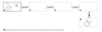 Add curved arrow notation to show the reaction between the two chemical species.
