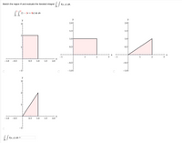 ### Evaluating an Iterated Integral

**Problem Statement:**
Sketch the region \( R \) and evaluate the iterated integral \( \int_R \int f(x, y) \, dA \).

**Integral Expression:**
\[
\int_0^1 \int_0^2 (1 - 2x + 8y) \, dy \, dx
\]

**Graph Analysis:**

1. **Top Left Graph:**
   - This is a shaded rectangular region in the first quadrant.
   - The rectangle extends from \( x = 0 \) to \( x = 1 \) and from \( y = 0 \) to \( y = 2 \).
   - The filled area represents the region of integration for the given iterated integral.

2. **Top Right Graph:**
   - This graph depicts a triangular region in the first quadrant.
   - The base of the triangle lies on the \( x \)-axis from \( x = 1 \) to \( x = 2 \).
   - The height of the triangle extends from \( y = 0 \) to \( y = 1 \).
   - This figure is showing a different possible region, not the original intended rectangle.

3. **Bottom Graph:**
   - This graph illustrates another triangular region.
   - The base of the triangle lies on the line \( x = 0 \) to \( x = 1 \).
   - The height of the triangle goes from \( y = 0 \) to \( y = 2 \).
   - This figure also represents a different region compared to the original rectangle.

**Conclusion:**
- The integral \( \int_R \int f(x, y) \, dA = \) (value to be calculated).
- The problem demonstrates how to understand and sketch the region \( R \) for evaluating a double integral.
  
**Note:** The correct sketch conforms to the integral limits \( x = 0 \) to \( x = 1 \) and \( y = 0 \) to \( y = 2 \). The sketches show alternate regions, with only the top left graph accurately depicting \( R \).

Use these insights to calculate the iterated integral over the specified region.