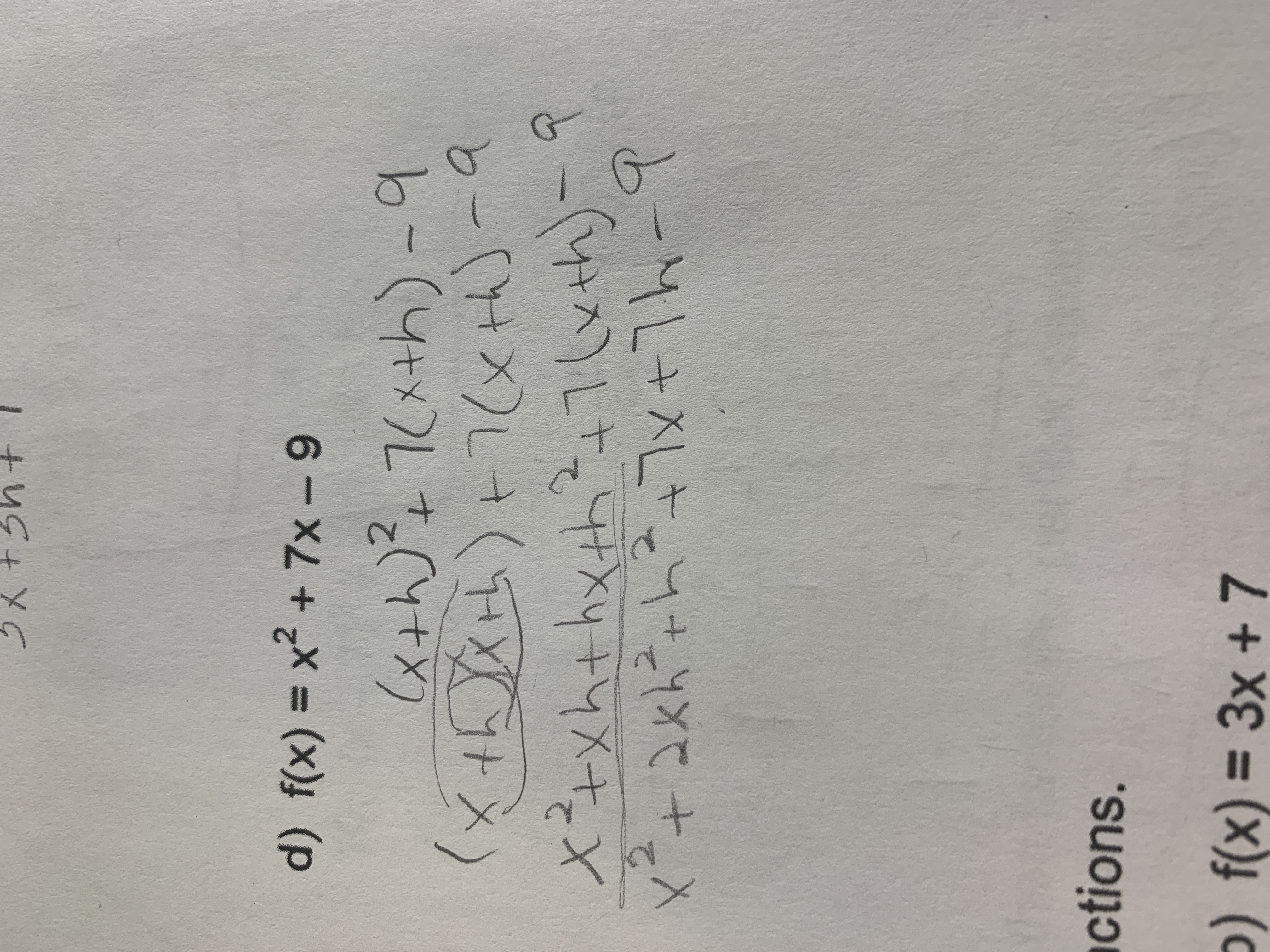 d) f(x) = x2 + 7x-9
2
ctions.
) f(x) = 3x + 7
