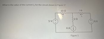 ### Determining the Value of Current \( i_2 \) in the Given Circuit

**Problem Statement:**
What is the value of the current \( i_2 \) for the circuit shown in Figure 1?

**Circuit Description:**
In Figure 1, a circuit is composed of the following components:
- Two voltage sources of 5V (on the left) and 6V (on the right).
- Three resistors with values:
  - 10 Ω (ohms) placed in series with the 5V source.
  - 1 Ω placed in series with the 6V source.
  - 2 Ω placed in the middle connected in parallel with the two aforementioned resistors.
- A constant current source of 4 A oriented downwards connected at the junction between the 10 Ω and 2 Ω resistors.

**Current Directions:**
- \( i_1 \) is defined as the current flowing through the 10 Ω resistor from left to right.
- \( i_2 \) is defined as the current flowing through the 1 Ω resistor from left to right.

**Analysis Approach:**
In order to find \( i_2 \), we need to apply principles such as Kirchhoff's Laws (KCL and KVL) and Ohm's Law to the described circuit, performing relevant calculations as necessary.

**Circuit Diagram:**

```plaintext
         10 Ω              2 Ω              1 Ω
5V ————(Ω)———————(Ω)——————(Ω)———————(+6V)
       |                   |                |
       |                   |                |
       |                   |                |
      (A) vol             (Ω) vol          (-6V)
       ⬇                  (Ω)              |
       4A                  |               |
       |                   |               |
       |__________________|_______________|

             (Companies in Series and Parallel)
```

**Calculation Steps:**
- Apply KCL at the junctions and KVL around the loops to solve for the unknown currents.
- Use Ohm's Law to find the voltage drops across individual resistors and combine them according to the configuration of the circuit.

**Result:**
Upon following the steps outlined in the analysis approach, the value of the current \( i_2 \) can be accurately determined.

**Conclusion:**
This circuit analysis provides an opportunity to apply fundamental electrical engineering concepts to solve for unknown current