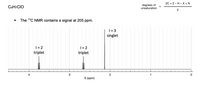 20 +2-H-X + N
C4H7CIO
degrees of
unsaturation
• The 19C NMR contains a signal at 205 ppm.
1= 3
singlet
|= 2
triplet
|= 2
triplet
8 (ppm)
