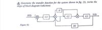 4: Determine the transfer function for the system shown in fig. (1). (write the
steps of block diagram reduction).
X(S)
G2
Y(S)
GI
G3
Figure (1)
HI
