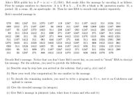 Alice's RSA public key is P
First he assigns numbers to characters: A is 4, B is 5,
period: 32, a coma: 33, an apostrophe: 34. Then he uses RSA to encode each number separately.
(e,n) = (5, 1501). Bob sends Alice the message by encoding it as follows.
Z is 29, a blank is 30, quotation marks: 31, a
Bob's encoded message is:
578
961
1247
311
1370
1167
119
1247
311
1167
1412
311
1024
311
699
1310
271
1167
1247
55
1403
311
1247
848
1369
1320
1167
699
1167
55
1247
1370
1403
311
296
1247
950
1247
1412
296
1247 1412
55
311
1310
1412
311
699
271
1167
1247
1412
271
1247
311 1024
1412
296
311
55
1247
271
444
1412
1310
1370
1310
934
1403 1321
311
1167
1412
311
961
444
1167
271
444
311
444
1024
1381
296
1370
1403
311
1024
1412
1403
1310
1412
1247
311
466
1412
1310
961
699
311
1024
1412
1403
55
444
1167
1412
934
311
1024
123 1310
1320
55
311
699
271
1167
1247
1412
271
1247
311
1024
1412
296
311
55
1247
271
444
1412
1310
1370
1310
934
1403
1078
578
Decode Bob's message. Notice that you don't have Bob's secret key, so you need to "break" RSA to decrypt
his message. For the solution, you need to provide the following:
(a) Describe step by step how you arrived at the solution: find p and q, $(n) and d.
(b) Show your work (the computation) for one number in the message.
(c) To decode the remaining numbers, you need to write a program in C++, test it on Codeforces and
upload to canvas.
(d) Give the decoded message (in integers).
(e) Give Bob's message in plaintext (also, what does it mean and who said it).
