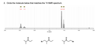 2. Circle the molecule below that matches the 'H NMR spectrum.
2.0
1.0
6.0 3.0
lle
3.0
2.5
2.0
1.5
1.0
0.5
0.0
Ō (ppm)
re
Br
Br
