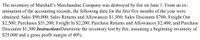 The inventory of Marshall's Merchandise Company was destroyed by fire on June 1. From an ex-
amination of the accounting records, the following data for the first five months of the year were
obtained: Sales $90,000; Sales Returns and Allowances $1,500; Sales Discounts $700; Freight Out
$2,500; Purchases $51,200; Freight In $2,200; Purchase Returns and Allowances $2,400; and Purchase
Discounts $1,300.InstructionsDetermine the inventory lost by fire, assuming a beginning inventory of
$25,000 and a gross profit margin of 40%.
