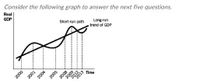 Consider the following graph to answer the next five questions.
Real
GDP
Long-run
trend of GDP
Short-run path
Time
2000
2001
2004
2005
2008
009
