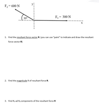 Answered: y! F, = 600 N 30° F, = 300 N 1. Find… | bartleby