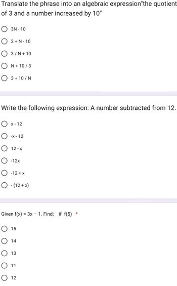 Answered: Translate The Phrase Into An Algebraic… | Bartleby