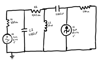 RI
33052
R2
m
92052
V1
9 UPK
12 KHZ
C1
0.022 uF
GF
L1
15 mH
0°
0.022 uF
20
11
Зма
12 kHz
0°
ww
1.8k sz