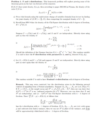 Problem 1. F and t distributions. This homework… | bartleby