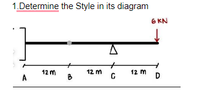 1.Determine the Style in its diagram
6 KN
12 m
12 m
12 m
A
D
