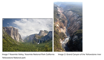 Image 1 Yosemite Valley, Yosemite National Park California
Yellowstone National park
Image 2: Grand Canyon of the Yellowstone river