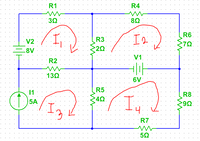 R1
R4
8Ω
R6.
V2
R3
20
-8V
V1
R2
130
6V
R5.
11
R8:
In
5A
6.
R7
