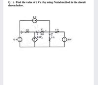 Q.1). Find the value of ( Vx ) by using Nodal method in the circuit
shown below.
2 A
42
ww
ww
YI
0.5V
12 V
|20 V
