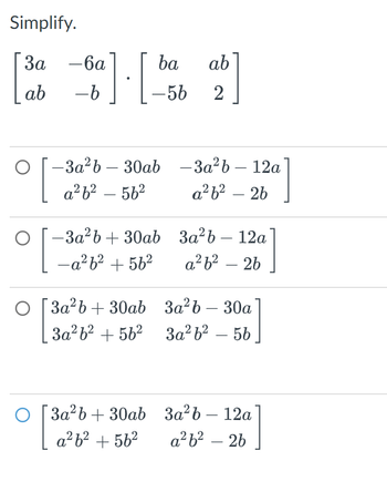 Answered: Simplify. 3a -6a Ab -6 아 A]. [ba La 이… | Bartleby