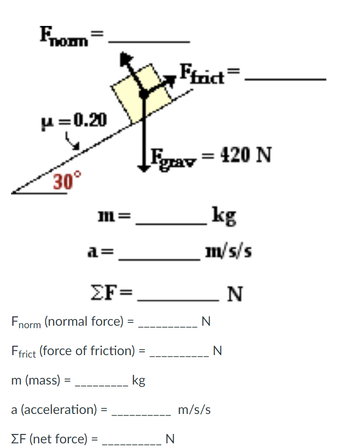 Answered: Fnorm μ=0.20 30° 111= a= ΣF= Fnorm… | bartleby