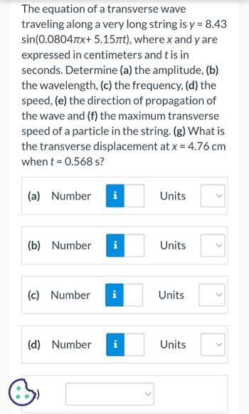 Answered The Equation Of A Transverse Wave… Bartleby