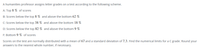 A humanities professor assigns letter grades on a test according to the following scheme.
A: Top 8 % of scores
B: Scores below the top 8 % and above the bottom 62 %
C: Scores below the top 38 % and above the bottom 18 %
D: Scores below the top 82 % and above the bottom 9 %
F: Bottom 9 % of scores
Scores on the test are normally distributed with a mean of 67 and a standard deviation of 7.3. Find the numerical limits for a C grade. Round your
answers to the nearest whole number, if necessary.
