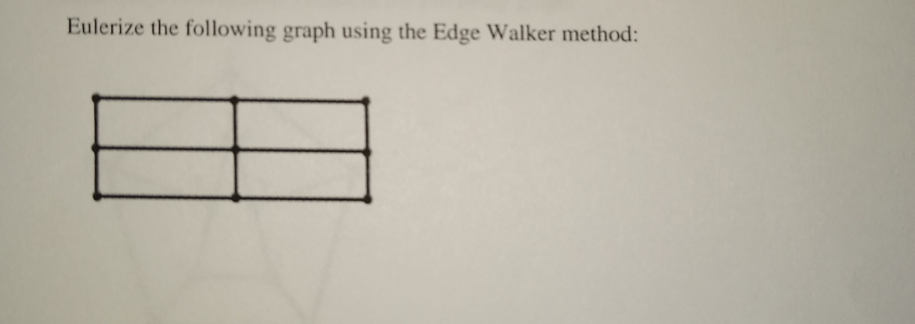 Eulerize the following graph using the Edge Walker method:

