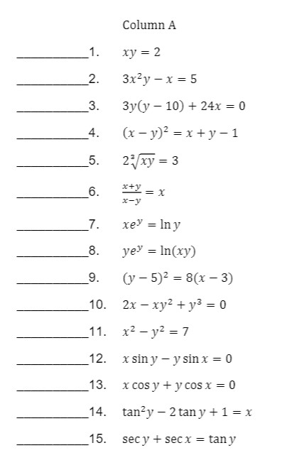 Answered Column A 1 Xy 2 3x Y X 5 3 3y Y Bartleby