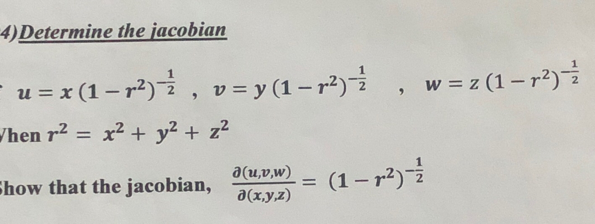 Answered 4 Determine The Jacobian U X 1 R Bartleby