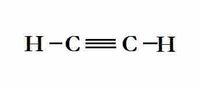 The image depicts the chemical structure of acetylene, a simple alkyne. The structure is:

H-C≡C-H

Explanation of the diagram:
- The molecule consists of two carbon atoms connected by a triple bond, represented by three parallel lines (≡).
- Each carbon atom is also bonded to a single hydrogen atom, indicated by the single line between the carbon and hydrogen atoms.
- Acetylene is a hydrocarbon known for its use as a fuel and a building block in organic synthesis. The triple bond gives the molecule a linear shape.