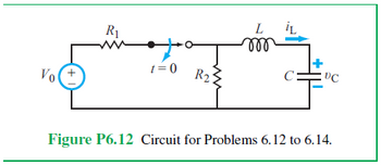 Vo+
L
R₁
m
t=0
R2:
DC
Figure P6.12 Circuit for Problems 6.12 to 6.14.