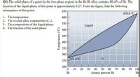 Q1) The solid phase of a point (in the two-phase region) in the Bi-Sb alloy contains 80 at% of Sb. The
fraction of the liquid phase of this point is approximately 0.27. From the figure, find the following
information of this point:
650
630.6 °C
1- The temperature.
2- The overall alloy composition (C.).
3- The composition of the liquid phase.
4- The fraction of the solid phase.
600
550
Liquid
O 500
450
400
350
300
271.4 °C
250
200
10
30
40
50
60
80
90
100
Bi
Atomic percent Sb
Sb
70
20
Temperature (°C)
