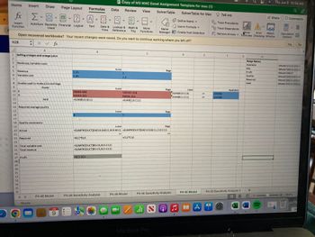 ### Selling Oranges and Orange Juice - Excel Model Breakdown

#### Overview
This exhibit is a screenshot of an Excel spreadsheet model for analyzing the sales of oranges and orange juice. The model includes revenues, variable costs, grades of oranges used, quality constraints, and profit calculations. Below we describe each section of the spreadsheet.

#### Revenues and Variable Costs
- **Columns C to E**: Different product types, labeled as "Juice" and "Bags".
- **Rows 2 - 4**: 
  - Revenue and Variable Cost per unit.
  - Juice revenue is $2.25 per unit.
  - Juice variable cost is $1.35 per unit.
  - Bags revenue is $2 per unit.
  - Bags variable cost is $1.20 per unit.

#### Grade and Amount Sold
- **Rows 6 - 13**: Evaluation of orange sales by grade.
  - **Grade** specifies the quality or category of oranges.
  - **Sold** indicates the number of units sold for "Juice" and "Bags" products.
  - For instance, Grade 1 oranges sold for Juice total 26,666.666 units, and for Bags, 193,333.328 units.
  - Summation Functions: 
    - `SUM(B10:B11)` & `SUM(C10:C11)` compute total units sold.

#### Quality Constraints
- **Rows 15 - 21**: Assess average required quality.
  - **Required Average Quality**:
    - 8 for Juice.
    - 7 for Bags.
  - **Actual**:
    - Calculated by summing up products of sold units and grades.
  - `SUMPRODUCT` functions used to compute actual quality:
    - For example: `=SUMPRODUCT($A$10:$A$11,B10:B11)`.

#### Total Costs, Revenues, and Profit
- **Row 23**: Total Variable Cost computation.
  - For Juice: `=SUMPRODUCT(B6:C6,B12:C12)`
  - For Bags: `=C12*C16`
- **Row 24**: Total Revenue computation.
  - For Juice & Bags: `=SUMPRODUCT(B5:C5,B12:C12)`
- **Row 25**: Profit computation:
  - `=B24-B23`.


### Additional Components
- **Range Names (F to G)**
  -